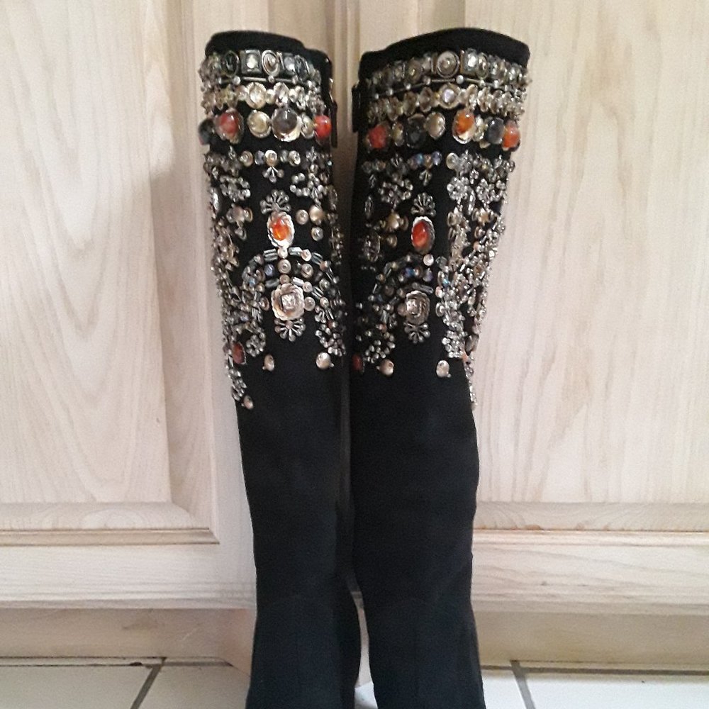 Oscar de la Renta Embellished Knee High Boots